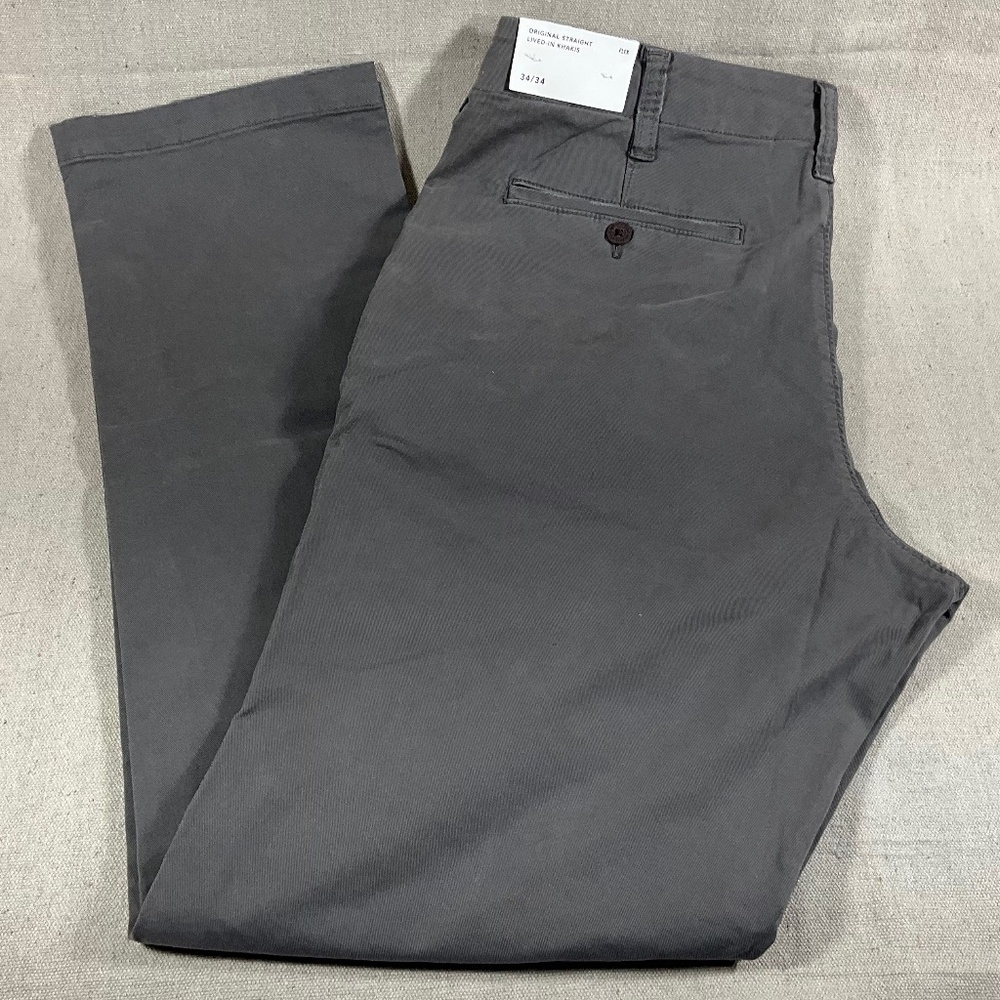 American Eagle Straight Lived in Grey Khakis 34x34 NWT